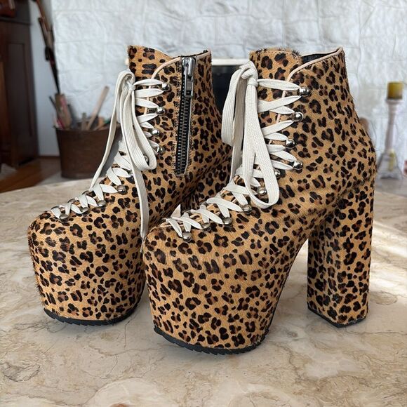 UNIF Hellbound Leopard Print Calf Hair Platform Leather Booties - Picture 3 of 16